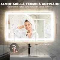 HOMCOM Espejo de Baño LED 100x60 cm con Luz Retroiluminado Antivaho Brillo Ajustable Montaje Vertical u Horizontal(m-5)