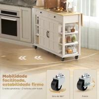 HOMCOM Ilha de Cozinha com Rodas Bancada Dobrável 2 Portas com Fecho Suave 2 Gavetas 6 Prateleiras Abertas 120x65x89 cm Branco(m-7)