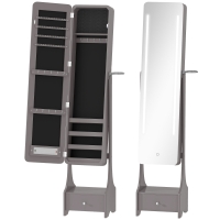 HOMCOM Schmuckschrank mit LED-Beleuchtung Schmuckschrank mit Ganzkörperspiegel winkelverstellbar Schublade automatische Lichtabschaltung Grau