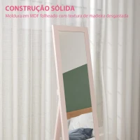 HOMCOM Espelho de Pé 37x155 cm Espelho de Corpo Inteiro Espelho de Parede Retangular com Estrutura de Madeira Rosa Claro(m-8)