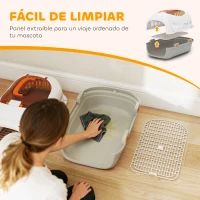 PawHut Transportín para Gatos Perros Pequeños de Plástico Carga 4 kg con Claraboya Cuenco Puerta de Acero Gris Claro(m-8)