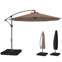 Outsunny Umbrelă Suspendată cu Bază în Cruce, Greutăţi, Manivelă și Protecţie UV, Ø3x2.5 m, Cafeniu(m-10)