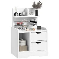 HOMCOM Bedside Table with 2 Drawers and Open Shelves - High Gloss White(m-10)