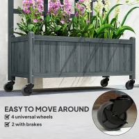 Outsunny Wooden Trellis Planter, Raised Garden Bed with Wheels, to Climb and Grow Vegetables, Herbs and Flowers, Grey(m-6)
