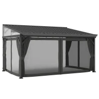 Outsunny 4.3 x 3 m Garden Pergola with Galvanised Steel Roof, Lean to Pergola Gazebo with Netting Curtains, Dark Grey(m-11)