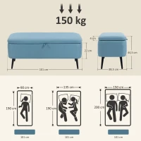 HOMCOM Banco de Armazenamento Estofado em Linho com Tampa Abatível e Pés de Aço Carga Máxima 150kg 101x38,5x44,5 cm Azul Claro(m-3)