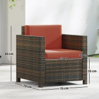 Outsunny PE Rattan Garden Armchair with Cushion - Mixed Brown/Orange(m-3)