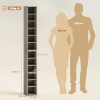 HOMCOM Set of 2 CD Media Display Shelf Unit Tower Rack with Adjustable Shelves, Distressed Grey(m-3)
