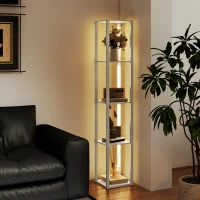 HOMCOM Floor Lamp with Shelves and 3 Brightness Levels - Oak(m-8)