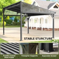 Outsunny 4.3 x 3 m Garden Pergola with Galvanised Steel Roof, Lean to Pergola Gazebo with Netting Curtains, Dark Grey(m-8)