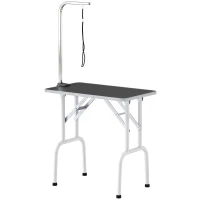 PawHut 32" Foldable Dog Grooming Table Pet Drying Beauty Table Adjustable Fixed Arm Rubber Top, Black(m-11)