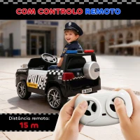 AIYAPLAY Carro Elétrico para Crianças de Polícia 12V com Motor Duplo Suspensão em 4 Rodas Sirene Faróis LED Porta USB Bluetooth e Música Branco(m-5)