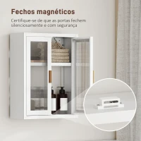 HOMCOM Armário de Casa de Banho de Parede com Portas de Acrílico Prateleira Ajustável Fecho Magnético 40x14x50 cm Branco(m-8)