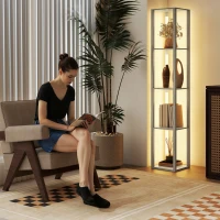 HOMCOM Floor Lamp with Shelves and 3 Brightness Levels - Oak(m-9)
