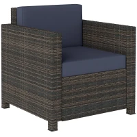Outsunny PE Rattan Garden Armchair with Cushion - Mixed Brown/Navy Blue(m-1)