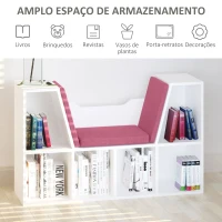 HOMCOM Estante Infantil com Assento Estante com 6 Cubos e Banco com Almofada 102x30x61cm Branco e Rosa(m-4)