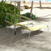 Outsunny Conjunto de 2 Espreguiçadeiras Dobráveis para Jardim com Toldo e Encosto Regulável Espreguiçadeiras de Jardim em Tecido Oxford e Metal para Praia Piscina 187x58x36 cm Bege(m-5)