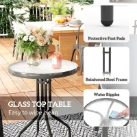 Outsunny Set Mobilier de Grădină din 3 Piese cu Scaune Suprapozabile și Masă din Sticlă, 54x71x93 cm, Gri Închis(m-7)