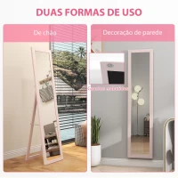HOMCOM Espelho de Pé 37x155 cm Espelho de Corpo Inteiro Espelho de Parede Retangular com Estrutura de Madeira Rosa Claro(m-5)