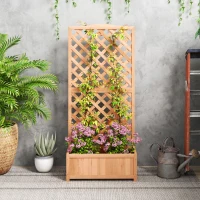 Outsunny Wooden Planter with Trellis, Freestanding Raised Bed for Garden with Lattice, Outdoor Planter Box for Climbing Plants, Vines, Flowers, 76 x 36 x 170 cm, Brown(m-9)
