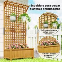 Outsunny Jardinera con Celosía de Madera para Enredaderas Cultivo de Plantas para Patio Terraza 90x45x183 cm Natural(m-5)