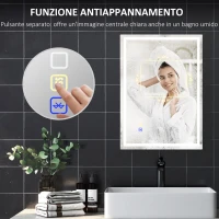 HOMCOM Specchio Bagno Antiappannante con Luce LED Regolabile, Speaker Bluetooth, Pulsanti Touch, 50x70 cm(m-7)