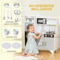 AIYAPLAY Cocina de Juguete de Madera con Sonido Accesorios de Acero Inoxidable para Niños a Partir de 3 Años Blanco(m-6)