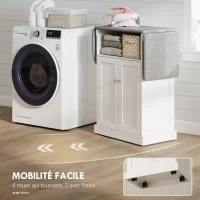 HOMCOM Armoire à repasser sur roulettes, table à repasser avec plateau repassable et pliable, 131 x 37 x 89,5 cm, blanc(m-7)