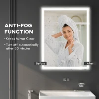 HOMCOM 90 x 70cm LED Bathroom Mirror with Lights, Dimmable Makeup Mirror, Vanity Mirror with 3 Colour, Smart Touch, Anti-Fog(m-6)
