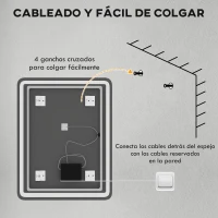 HOMCOM Espejo de Baño con Luces LED 70x90 cm 3 Colores de Luz Brillo Regulable Función Antivaho Función de Memoria IP44(m-8)