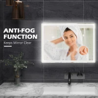 kleankin LED Bathroom Mirror with Lights, 3X Magnifying Mirror, Dimming Lighted Bathroom Mirror, Vanity Mirror with 3 Colour Front and Backlit, Smart Touch, Anti-Fog, Horizontal and Vertical, 80x60cm(m-7)