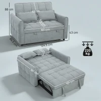 HOMCOM 2 Seater Sofa Bed, 3-in-1 Convertible Sleeper Sofa with Click-clack Adjustable Backrest and 2 Pillows, Grey(m-3)