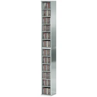 HOMCOM Set of 2 CD Media Display Shelf Unit Tower Rack with Adjustable Shelves, High Gloss Grey(m-11)