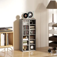 HOMCOM Set of 2 CD Media Display Shelf Unit Tower Rack with Adjustable Shelves, Distressed Grey(m-9)