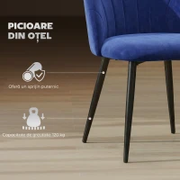 HOMCOM Set de 2 Scaune de Sufragerie din Catifea, Scaune de Bucătărie cu Spătar Curbat în Formă de Scoică, Picioare din Oțel, Stil Nordic, Scaune Capitonate pentru Bucătărie, Dormitor, Cameră de Zi, Albastru(m-5)