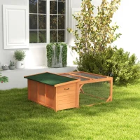 PawHut Clapier d'extérieur, cage lapin avec enclos, toit en asphalte, cadre en bois, 125,5 x 100 x 49 cm, orange(m-10)