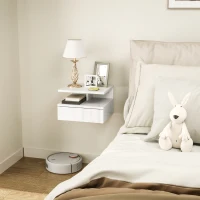 HOMCOM Floating High Gloss Bedside Table - High Gloss White(m-2)