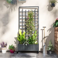 Outsunny Wooden Trellis Planter, Raised Garden Bed with Wheels, to Climb and Grow Vegetables, Herbs and Flowers, Grey(m-9)
