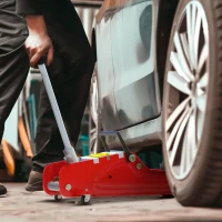 HOMCOM Macaco Hidráulico para Carro 2,5T Altura de Elevação 80-380 mm com Perfil Baixo e Rodas para Automóvel SUV Vermelho(m-2)