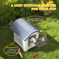 PawHut Outdoor Dog Kennel, Plastic Dog House with Removable Floor, Waterproof Roof, Raised Floor, 71 x 60 x 63 cm(m-4)