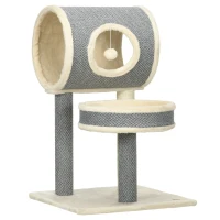 PawHut Arbre à chats avec griffoir arbre à gratter en sisal tunnel panier en peluche doux structure en bois 48L x 48l x 73H cm(m-12)