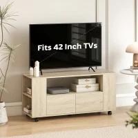 HOMCOM Suport pentru TV de 42" cu Roți Pivotante și Frână, Rafturi Ajustabile și Sertare, 102x34.5x48.5 cm, Lemn(m-7)