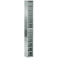 HOMCOM Set of 2 CD Media Display Shelf Unit Tower Rack with Adjustable Shelves, High Gloss Grey(m-1)