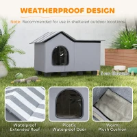 PawHut Outdoor Cat House, Weather Resistant Feral Cat Cave with Elevated Base and Cushion for Winter, Grey(m-4)