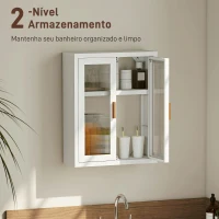 HOMCOM Armário de Casa de Banho de Parede com Portas de Acrílico Prateleira Ajustável Fecho Magnético 40x14x50 cm Branco(m-4)