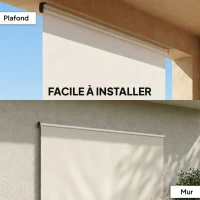 Outsunny Store extérieur enrouleur 2,4 x 1,6 m store occultant vertical brise-vue rétractable imperméable, anti-UV30+, crème(m-6)