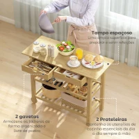 HOMCOM Carrinho Auxiliar com Rodas em Bambu 2 Gavetas 2 Prateleiras de Ripas 100x43x75 cm Madeira(m-4)