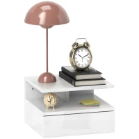 HOMCOM Floating High Gloss Bedside Table - High Gloss White(m-10)