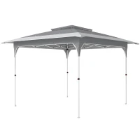Outsunny Gazebo 3.5 x 3.5 m Waterproof Height-Adjustable Pop-up Folding Gazebo with One-Button Setup Double Roof, UV 50+(m-7)