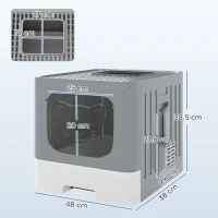 PawHut Foldable Cat Litter Box with Lid, Slide-Out Drawer, Scoop, Easy Clean, Odour Control, Anti-Splashing, Grey(m-3)